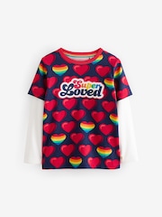 Little Bird by Jools Oliver Red Long Sleeve Colourful 100% Cotton T-Shirt - Image 4 of 6