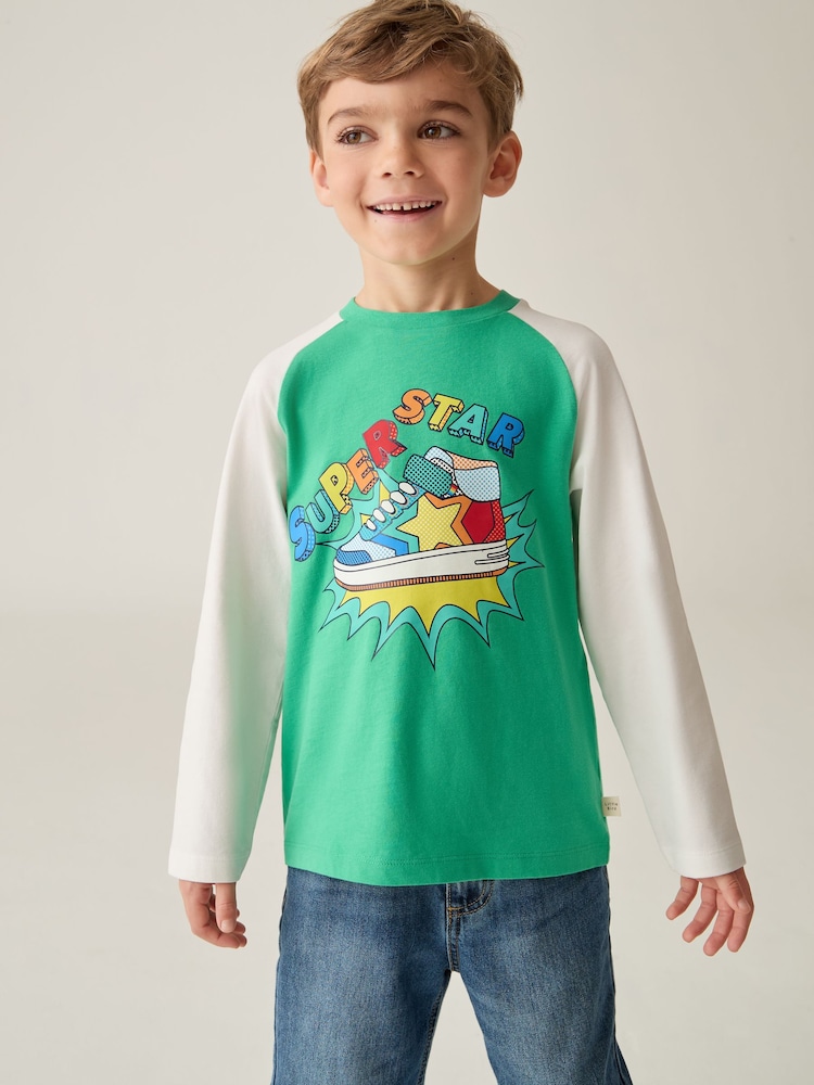 Little Bird by Jools Oliver Green 100% Cotton Long Sleeve Colourful T-Shirt - Image 1 of 7