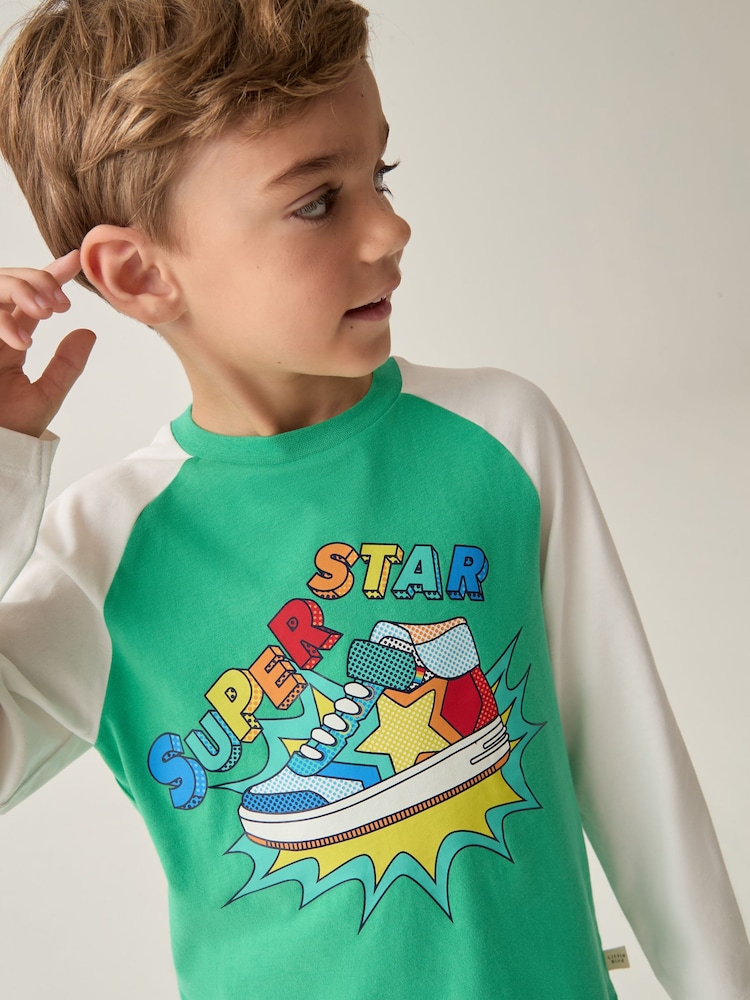 Little Bird by Jools Oliver Green 100% Cotton Long Sleeve Colourful T-Shirt - Image 3 of 7