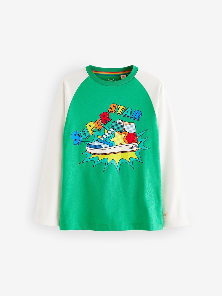 Little Bird by Jools Oliver Green 100% Cotton Long Sleeve Colourful T-Shirt - Image 4 of 7