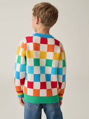 Little Bird by Jools Oliver Multi Rainbow Checkerboard Knitted 100% Cotton Jumper - Image 3 of 7