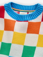 Little Bird by Jools Oliver Multi Rainbow Checkerboard Knitted 100% Cotton Jumper - Image 5 of 7