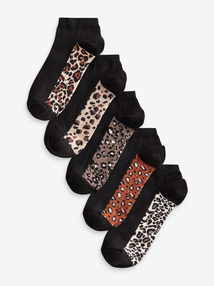 Leopard Footbed Trainers Socks 5 Pack - Image 1 of 6