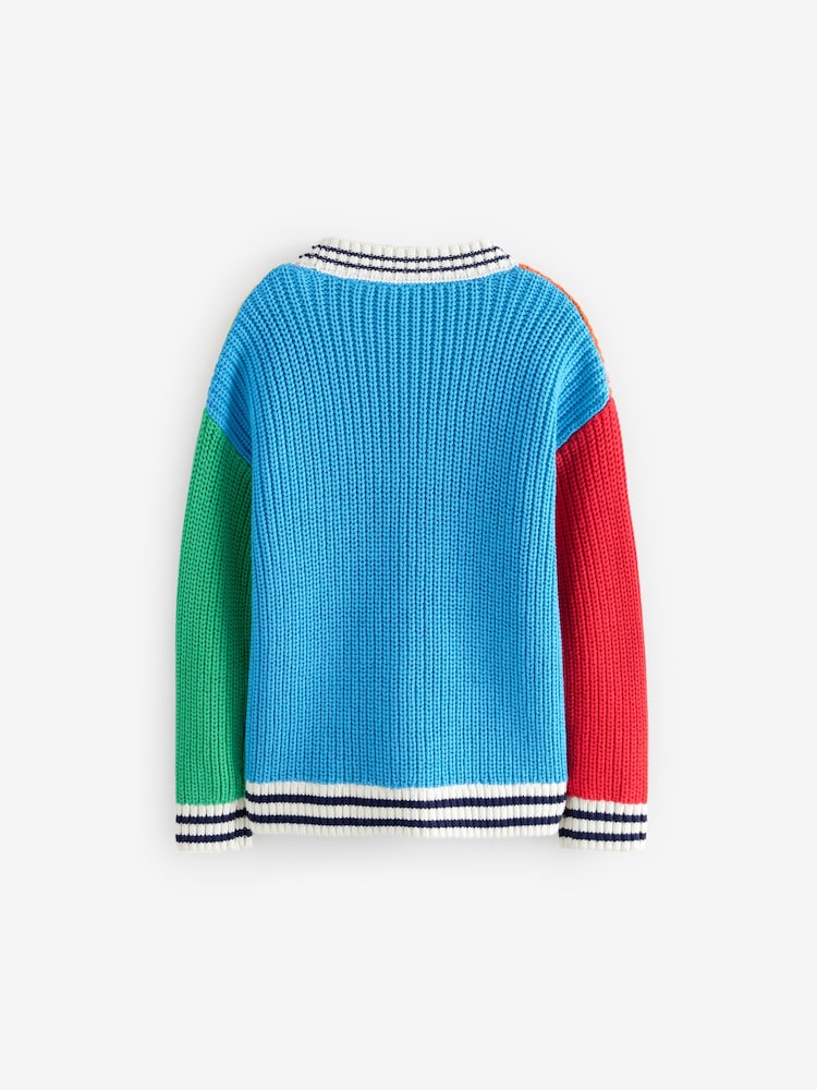 Little Bird by Jools Oliver Multi Rainbow Colourblock 100% Cotton Cardigan - Image 3 of 7