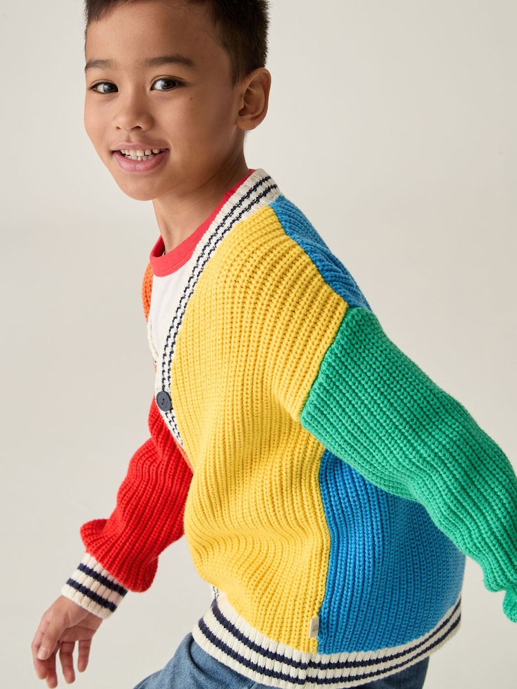 Little Bird by Jools Oliver Multi Rainbow Colourblock 100% Cotton Cardigan - Image 5 of 7