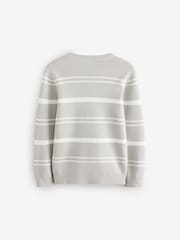 Light Grey Knitted Stripe Crew Neck 100% Cotton Jumper (3-16yrs) - Image 7 of 9