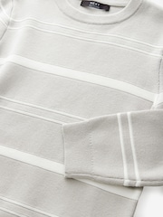 Light Grey Knitted Stripe Crew Neck 100% Cotton Jumper (3-16yrs) - Image 8 of 9