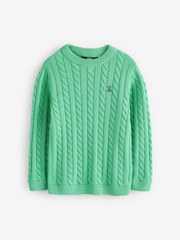 Green Cable Knit Crew Neck 100% Cotton Jumper (3-16yrs) - Image 1 of 3