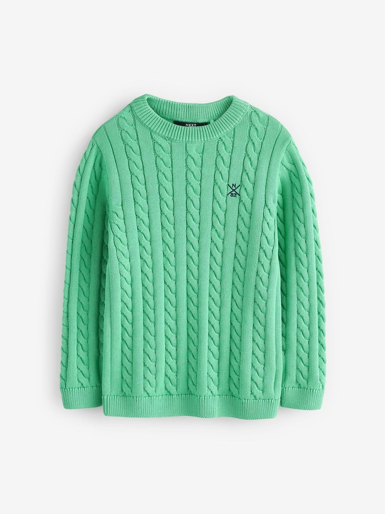 Green Cable Knit Crew Neck 100% Cotton Jumper (3-16yrs) - Image 1 of 3