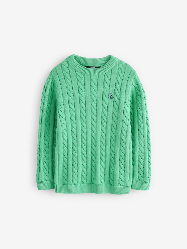 Green Cable Knit Crew Neck 100% Cotton Jumper (3-16yrs) - Image 2 of 3