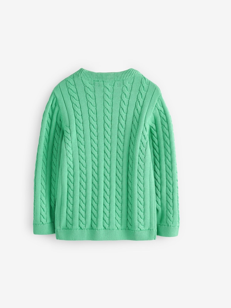 Green Cable Knit Crew Neck 100% Cotton Jumper (3-16yrs) - Image 3 of 3
