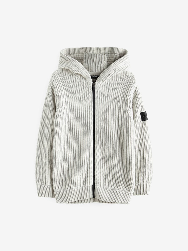 Grey Knitted Zip Through Hoodie (3-16yrs) - Image 1 of 4 Grey Knitted Zip Through Hoodie (3-16yrs) - Image 1 of 4