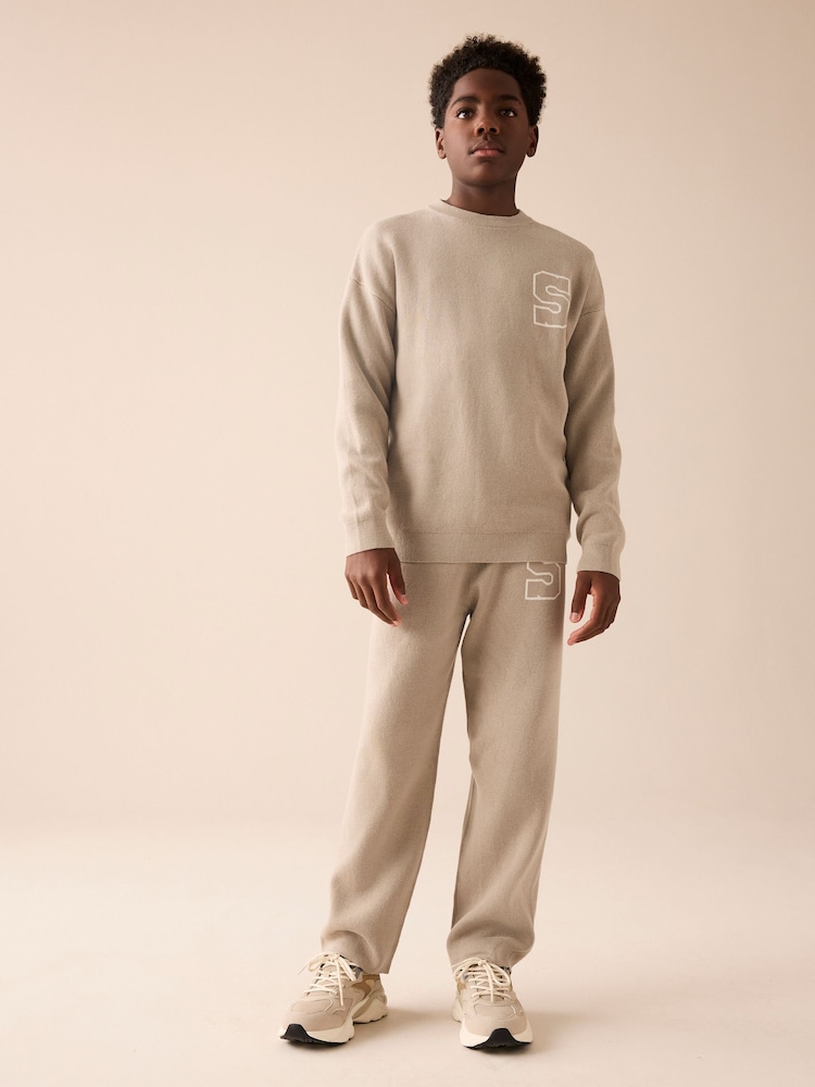 Neutral Knitted Crew Neck Jumper and Joggers Set (3-16yrs) - Image 1 of 9