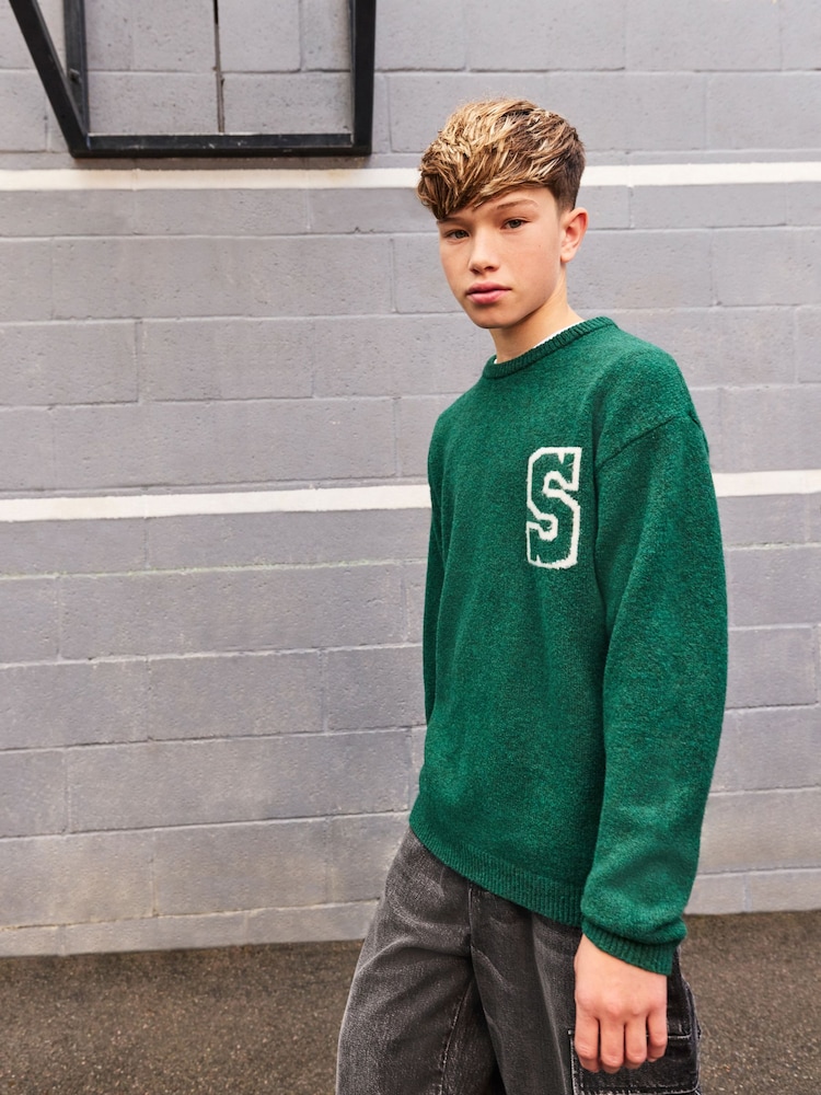 Green Knitted Crew Neck Jumper (3-16yrs) - Image 1 of 9