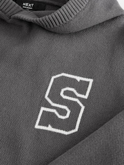 Charcoal Grey Knitted 100% Cotton Hoodie (3-16yrs) - Image 4 of 4
