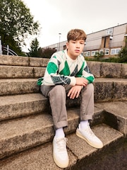 Green Argyle Pattern 100% Cotton Knitted Crew Neck Jumper (3-16yrs) - Image 6 of 8