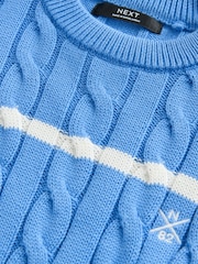 Blue/White Stripe Cable Knit Crew Neck 100% Cotton Jumper (3-16yrs) - Image 3 of 5