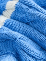 Blue/White Stripe Cable Knit Crew Neck 100% Cotton Jumper (3-16yrs) - Image 4 of 5
