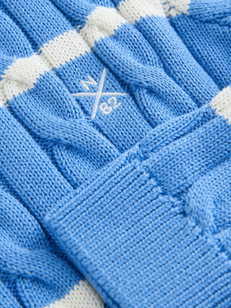 Blue/White Stripe Cable Knit Crew Neck 100% Cotton Jumper (3-16yrs) - Image 5 of 5