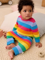 Little Bird by Jools Oliver Multi Rainbow Striped 100% Cotton Rompersuit - Image 1 of 8