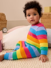 Little Bird by Jools Oliver Multi Rainbow Striped 100% Cotton Rompersuit - Image 2 of 8