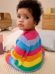 Little Bird by Jools Oliver Multi Rainbow Striped 100% Cotton Rompersuit - Image 3 of 8