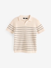 Ecru Stripe Polo Short Sleeve Trophy Neck 100% Cotton Jumper (3-16yrs) - Image 1 of 4