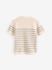 Ecru Stripe Polo Short Sleeve Trophy Neck 100% Cotton Jumper (3-16yrs) - Image 2 of 4