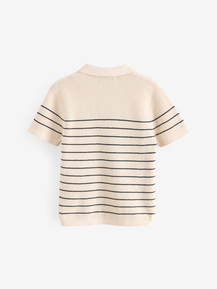 Ecru Stripe Polo Short Sleeve Trophy Neck 100% Cotton Jumper (3-16yrs) - Image 2 of 4