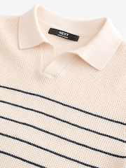 Ecru Stripe Polo Short Sleeve Trophy Neck 100% Cotton Jumper (3-16yrs) - Image 3 of 4