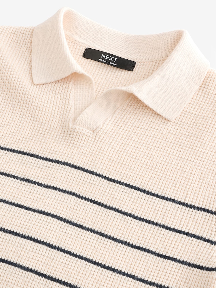 Ecru Stripe Polo Short Sleeve Trophy Neck 100% Cotton Jumper (3-16yrs) - Image 3 of 4