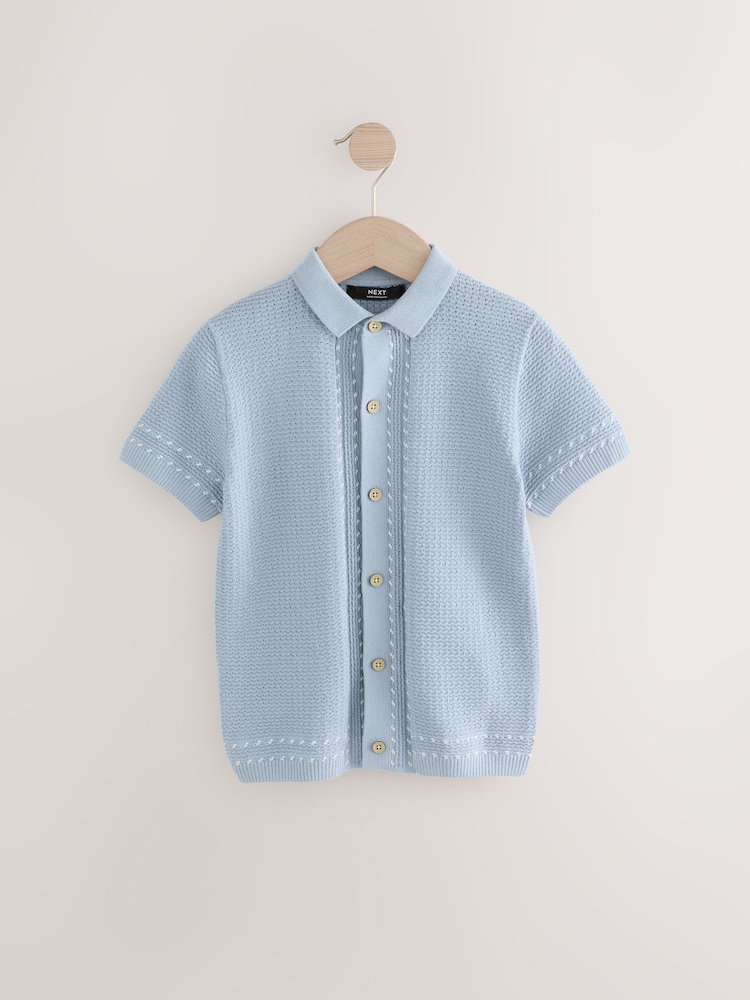 Light Blue 100% Cotton Short Sleeve Knitted Polo Shirt (3-16yrs) - Image 1 of 4