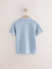 Light Blue 100% Cotton Short Sleeve Knitted Polo Shirt (3-16yrs) - Image 2 of 4