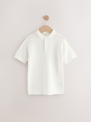 White 100% Cotton Textured Short Sleeve Knitted Polo Shirt (3-16yrs) (3-16yrs) - Image 1 of 4