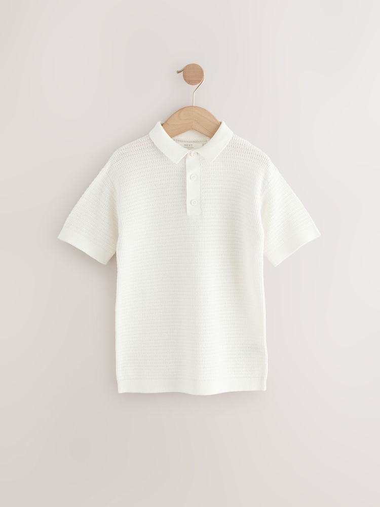 White 100% Cotton Textured Short Sleeve Knitted Polo Shirt (3-16yrs) (3-16yrs) - Image 1 of 4