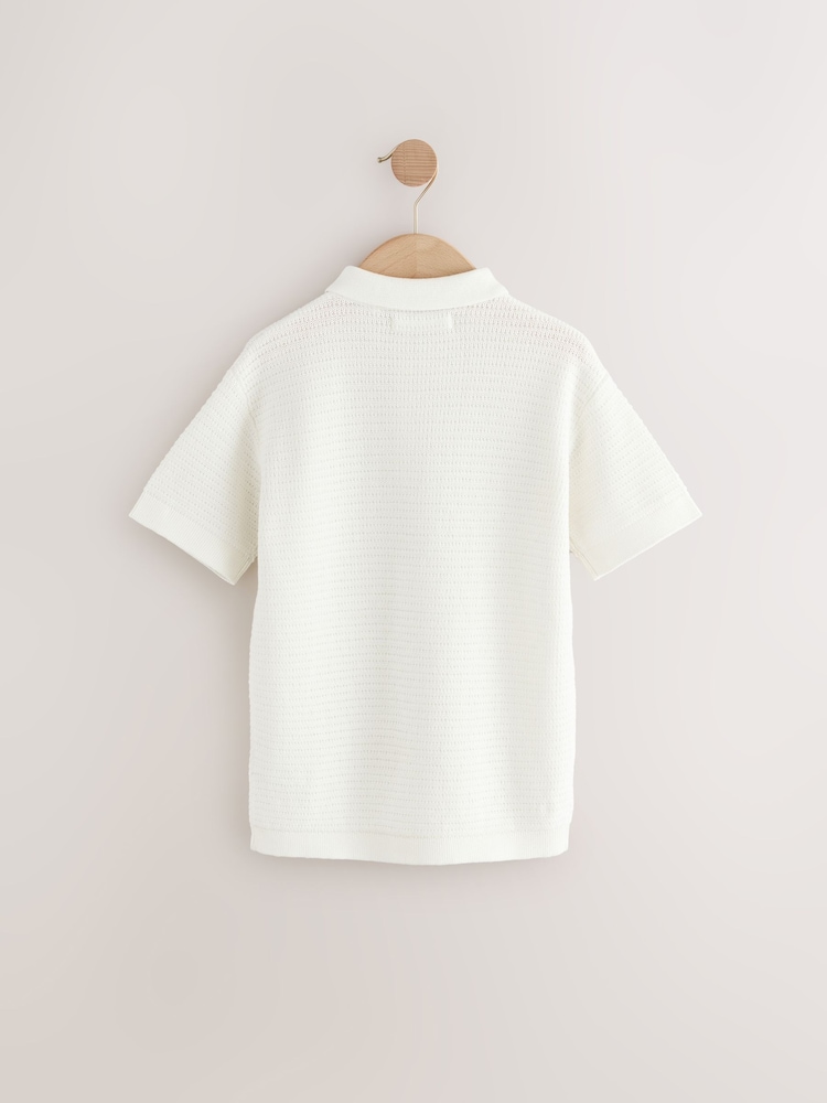 White 100% Cotton Textured Short Sleeve Knitted Polo Shirt (3-16yrs) (3-16yrs) - Image 2 of 4