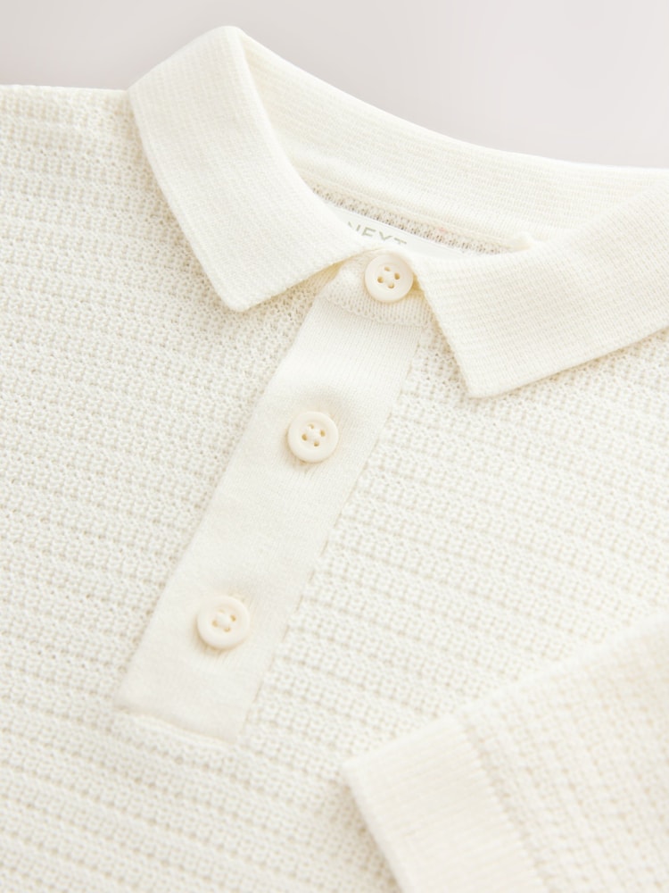 White 100% Cotton Textured Short Sleeve Knitted Polo Shirt (3-16yrs) (3-16yrs) - Image 4 of 4