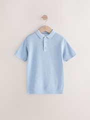 Blue 100% Cotton Textured Short Sleeve Knitted Polo Shirt (3-16yrs) (3-16yrs) - Image 1 of 4