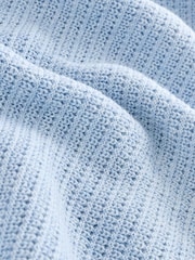 Blue 100% Cotton Textured Short Sleeve Knitted Polo Shirt (3-16yrs) (3-16yrs) - Image 3 of 4