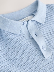 Blue 100% Cotton Textured Short Sleeve Knitted Polo Shirt (3-16yrs) (3-16yrs) - Image 4 of 4