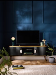 Clarke & Clarke Ribbed Black Mango Wood Calisto Up to 50 Inch TV Unit - Image 1 of 9