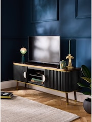 Clarke & Clarke Ribbed Black Mango Wood Calisto Up to 50 Inch TV Unit - Image 2 of 9