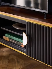 Clarke & Clarke Ribbed Black Mango Wood Calisto Up to 50 Inch TV Unit - Image 4 of 9