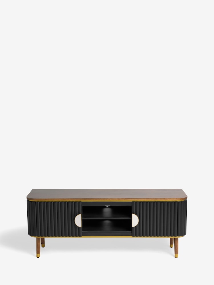 Clarke & Clarke Ribbed Black Mango Wood Calisto Up to 50 Inch TV Unit - Image 9 of 9