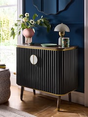 Clarke & Clarke Ribbed Black Mango Wood Calisto Small Sideboard - Image 2 of 10