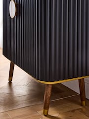 Clarke & Clarke Ribbed Black Mango Wood Calisto Small Sideboard - Image 3 of 10