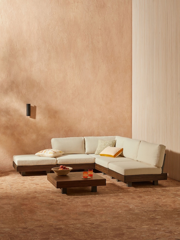 MADE.COM Off White Boucle Avarna Garden Wood Corner Lounge Set - Image 1 of 5