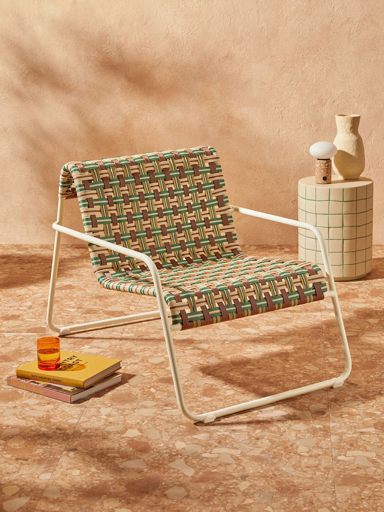 MADE.COM Multi Green and Brown Medan Woven Garden Lounge Chair - Image 1 of 5