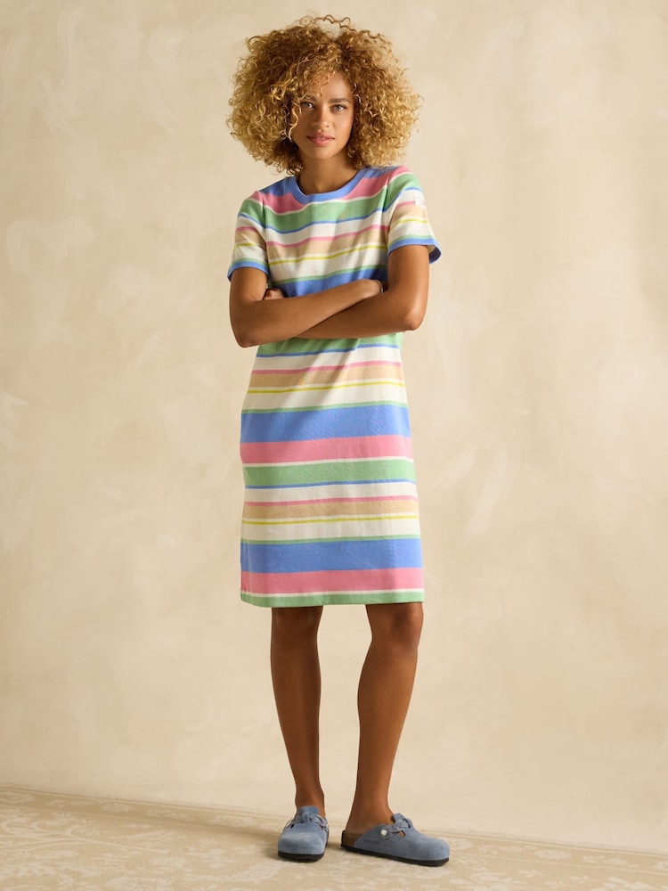 Joules Eden Multi Striped Short Sleeve Jersey Dress - Image 1 of 6