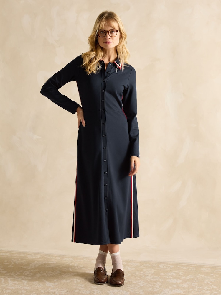 Joules Pia Navy Blue Button Down Ponte Maxi Dress - Image 1 of 7